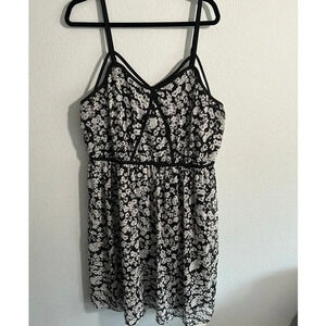 Lane Bryant Womens Sz 18/20 Dress Black White Floral Stretch Waist Strappy